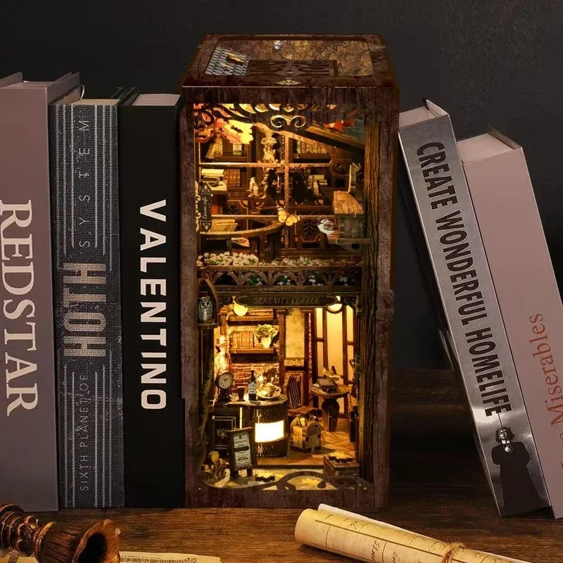 Diy Wooden Book Nook Kit Shelf Insert - Rak Buku Serenity Coffee House untuk